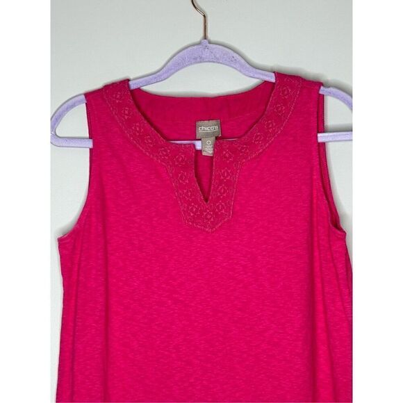 Chico’s Linen Blend Pink Embroidered Collar Dress Size 0 (4) - Picture 2 of 7